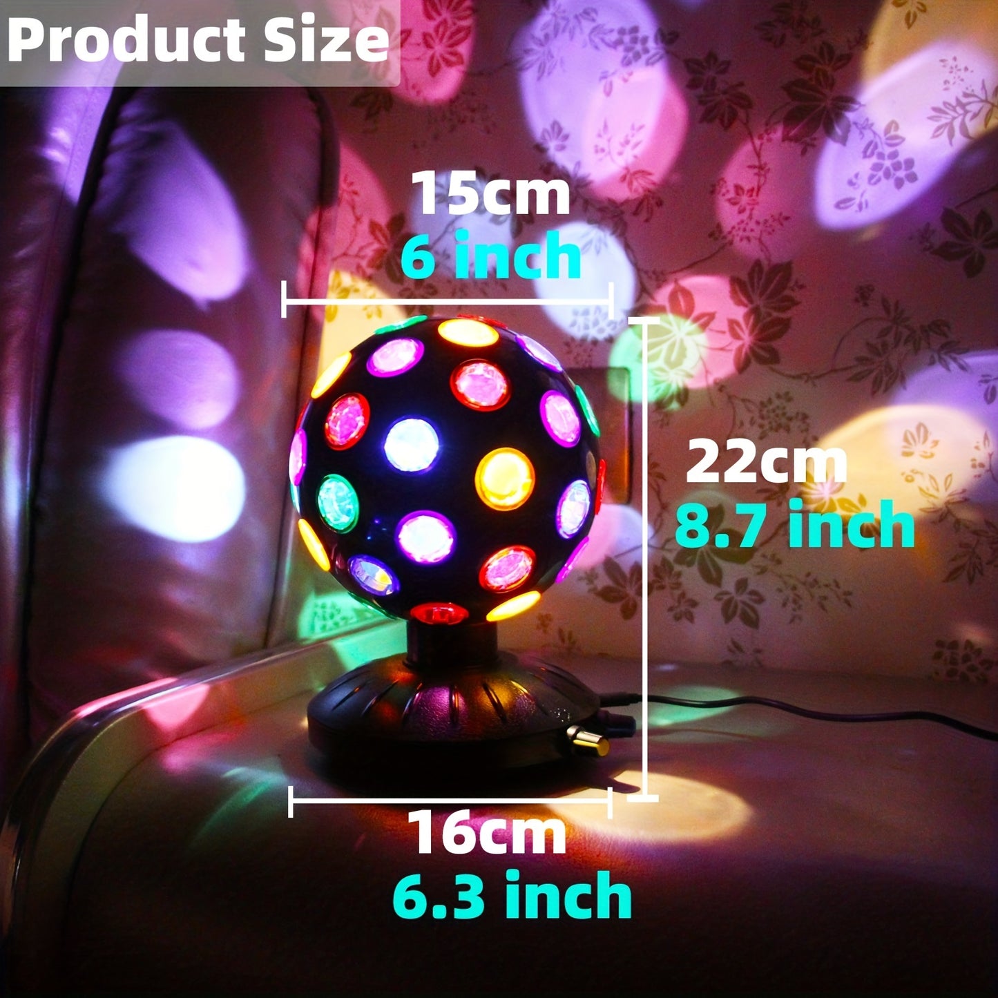 Upgraded LED Disco Ball Night Light rotates 360° with adjustable speed and brightness. Perfect for parties, holidays, clubs, and bars. Can be powered by USB or batteries. Ideal for stress relief and lighting effects.