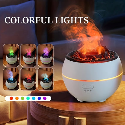 Portable 360ml flame night light humidifier with volcanic air and aroma diffuser for rooms and offices.