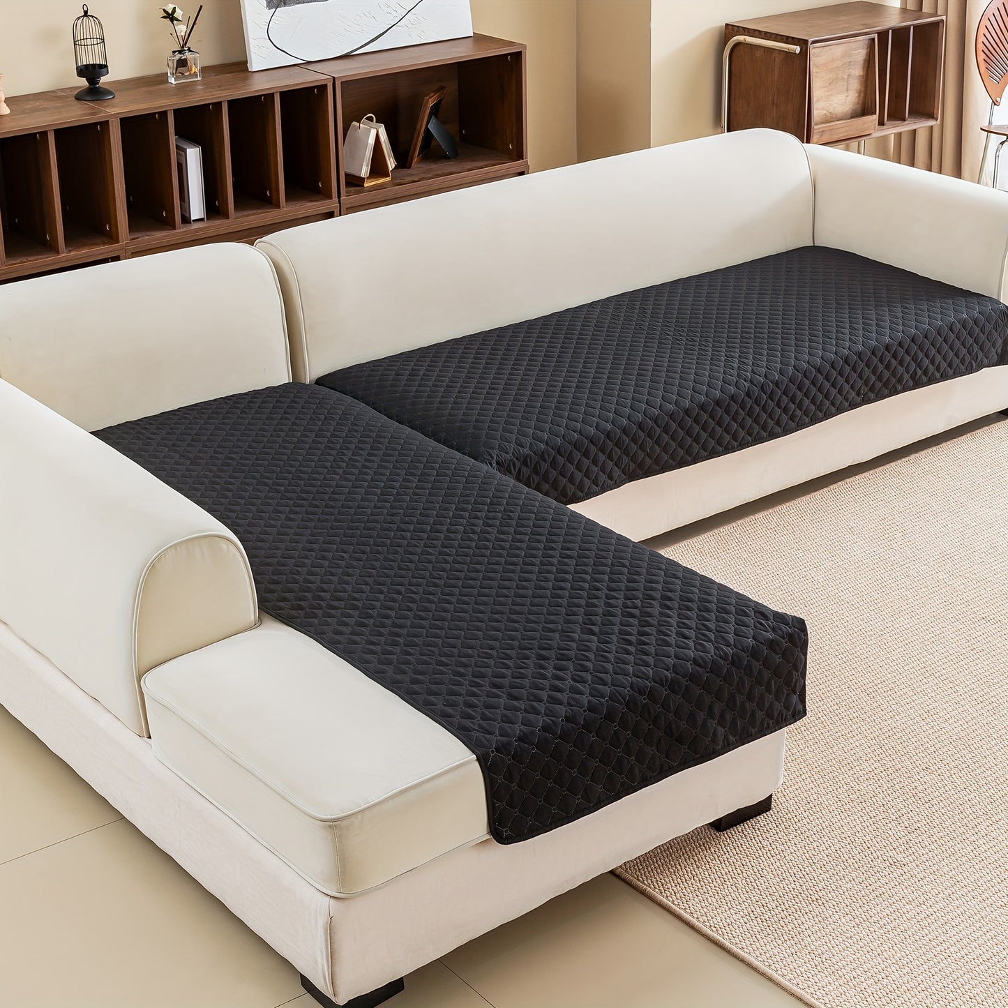 2 durable L-shaped sofa protectors for both left and right sofas, machine washable.