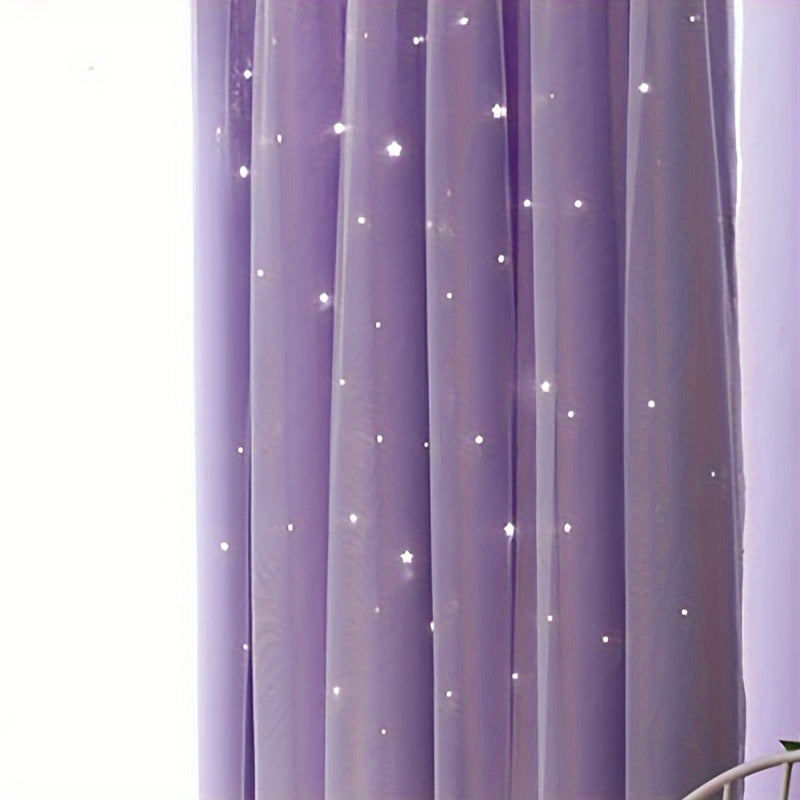 Upgrade your living space with our Modern Hollow Star Curtains. With two layers of soft, breathable fabric, they are perfect for adding a touch of elegance to your living room, bedroom, or study room decor.