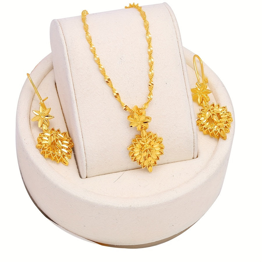 Leaf Design Earrings and Necklace Set with 22K Gold Plating, Perfect for Weddings and Formal Occasions, Offering a Minimalist Style that Mimics High-end Luxury Jewelry