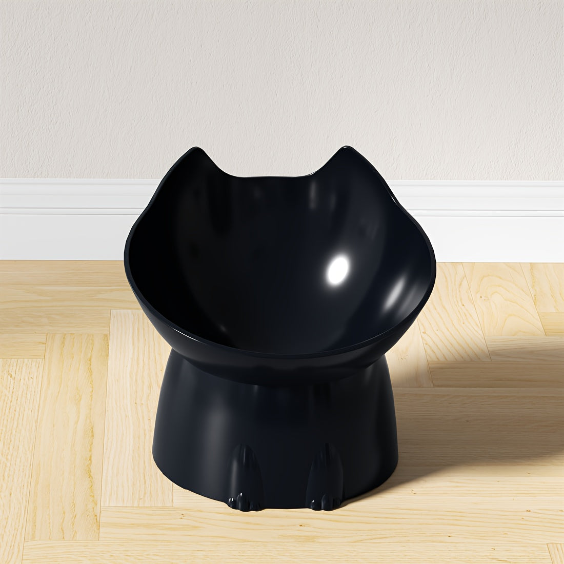 Slanted pet feeder for cats and dogs with neck-friendly design.