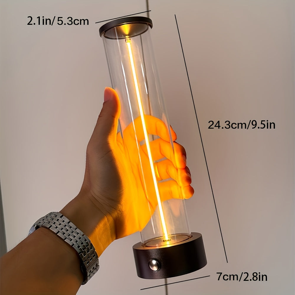 Modern LED desk lamp with touch control and rechargeable USB cordless design, featuring a dimmable light, metal base, and adjustable lighting for indoor use.