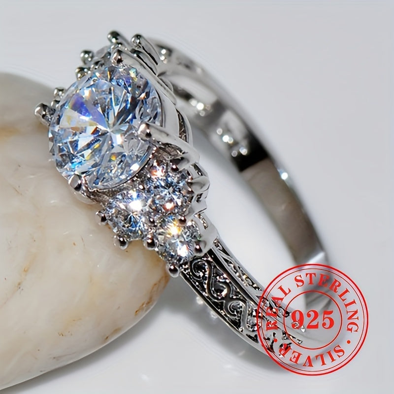 925 Pure Silvery Halo Ring with CZ - Perfect for Engagement, April Birthstone, Ideal for Weddings & Parties