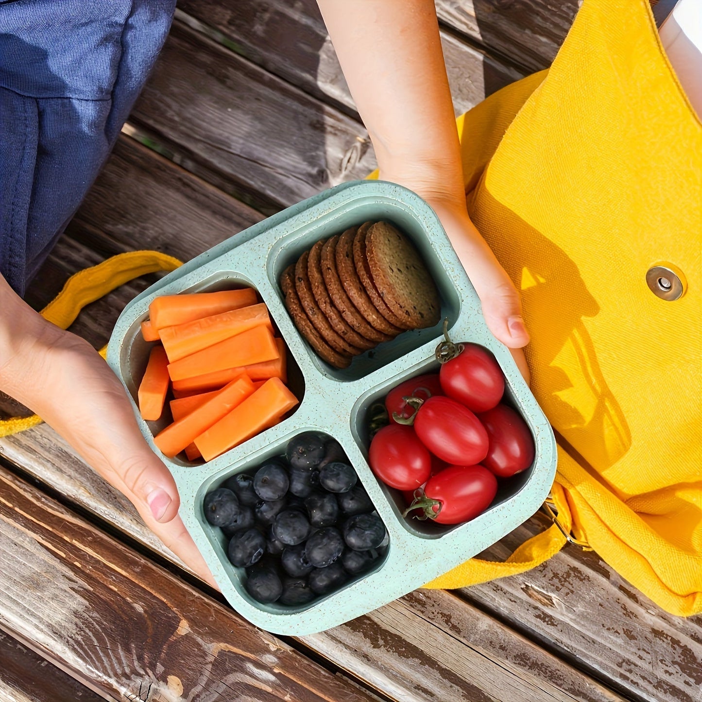 Reusable BPA-Free Meal Prep Container with Transparent Lid - Perfect for Work, Travel, and Kitchen Organization - 4 Compartments Made from Wheat Straw Material