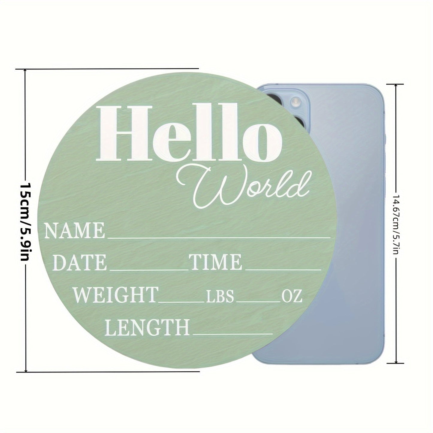 Wooden Birth Announcement Keepsake Plaque - "Hello World" Commemorative Sign with Space for Photo Props and Memory Display of Fillable Details