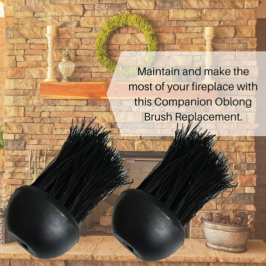 Two round fireplace brush head replacements and one rectangular fireplace brush.