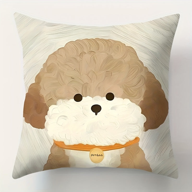 Add a touch of charm with this adorable Double-Sided Puppy Print Throw Pillow Cover. Made from elegant polyester with a zip closure, this cover is machine washable and perfect for adding a cozy feel to your living room or office. (Pillow not included)