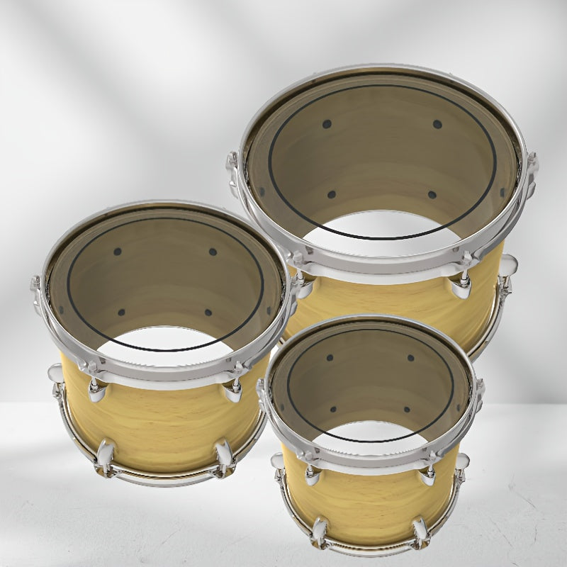 1pc, Double-layer Transparent Oil Faux Leather Drum Skin available in 20.32 cm, 25.4 cm, 30.48 cm, 35.56 cm, 40.64 cm sizes. Fine Stripe Transparent Drum Skin with Durable Alloy Ring Mouth