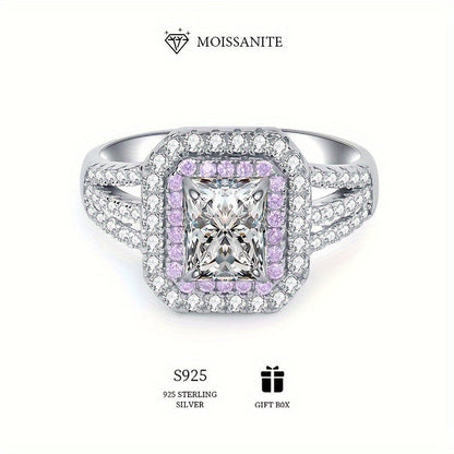 S925 Sterling Silver Luxury Halo Ring featuring a dazzling 2 Carat Square Cut Moissanite, perfect for engagements or special occasions. Hypoallergenic and ideal for parties and banquets, this stunning piece comes with a Moissanite Certificate and an