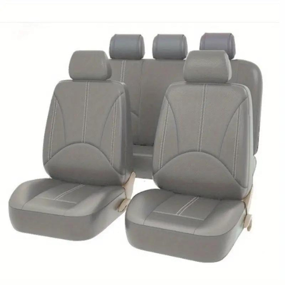 9-piece PU leather car seat cover set fits most vehicles and is airbag compatible.