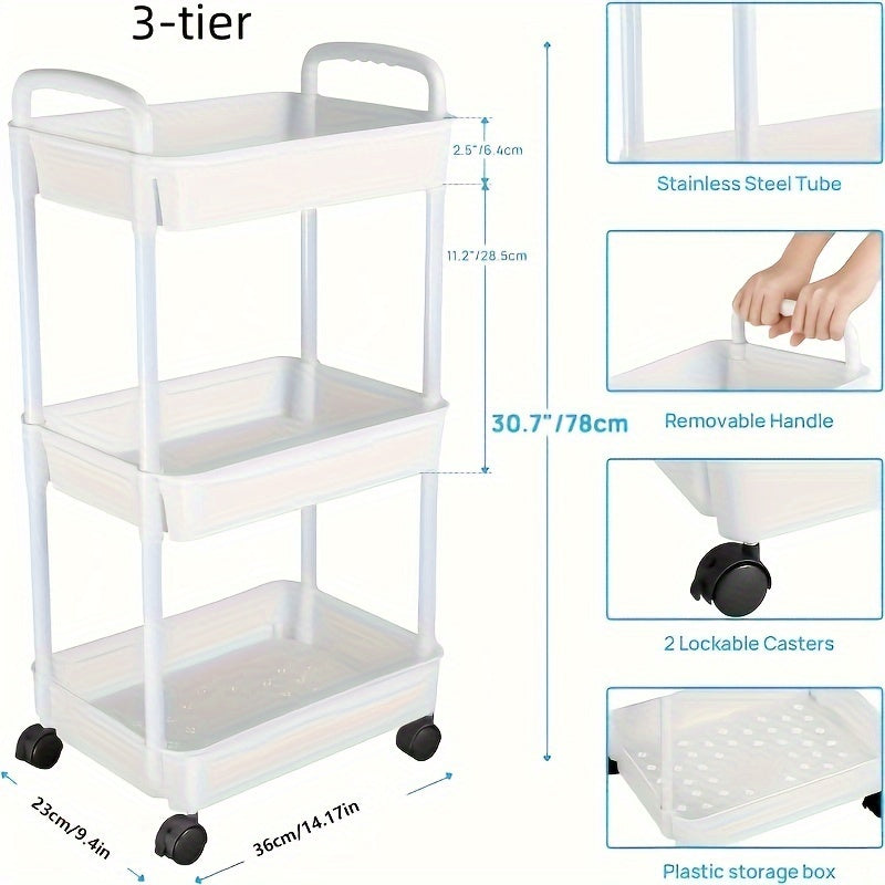 Easily organize your home with the Simple Houseware Heavy Duty Rolling Utility Cart. Available in white or black and with your choice of 3, 4, or 5 tiers, this durable plastic organizer features wheels for convenient maneuverability. Perfect for kitchen