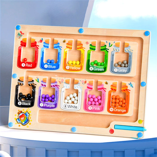 Get the Magnetic Wooden Maze Puzzle Toy for Your Child - Enhance Color & Number Recognition, Boost Fine Motor Skills - Ideal Gift for Birthdays, Halloween, Christmas, & More - Includes Drift Bottle, Counting & Sorting Activities