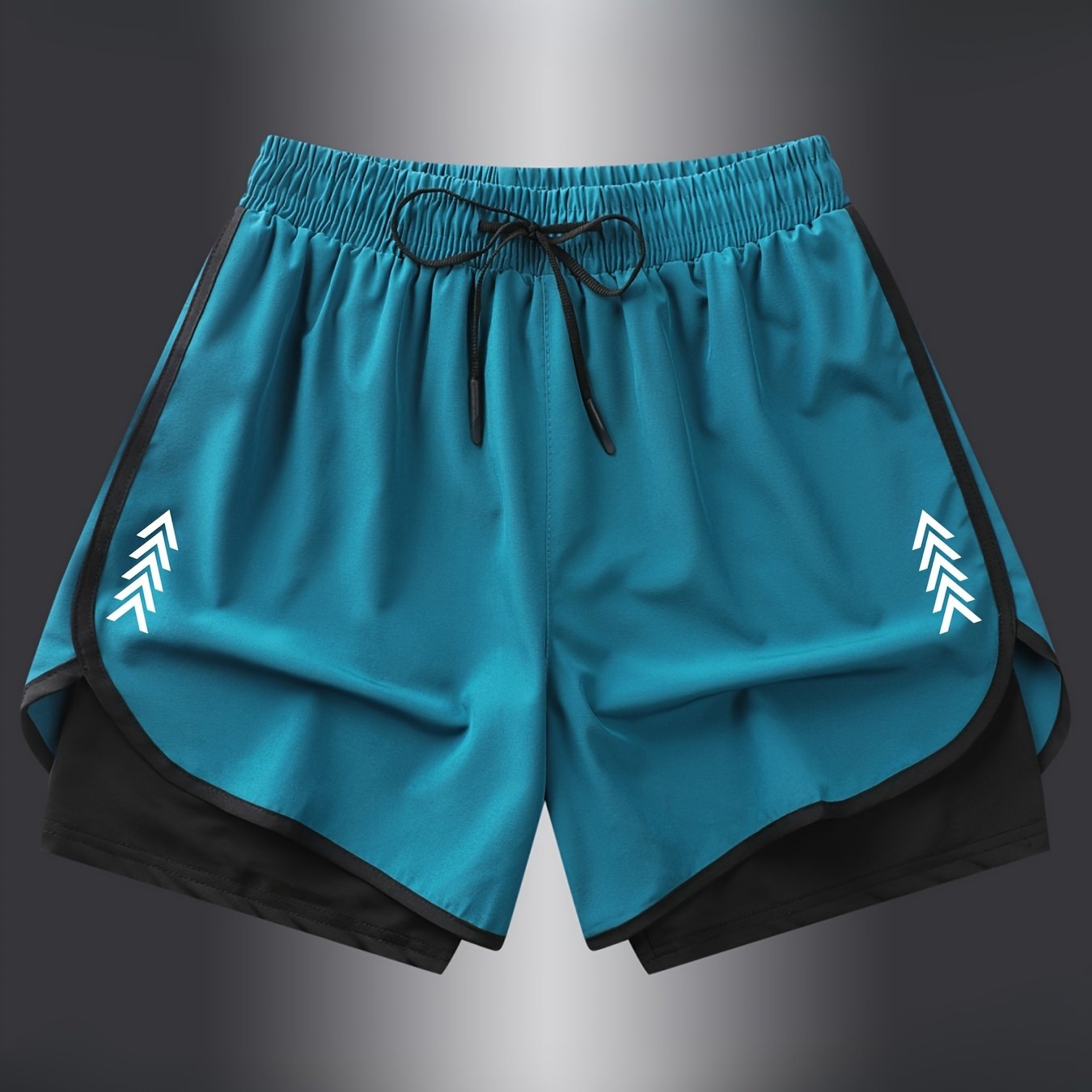 Men's Summer Quick-drying Running Shorts with Jacquard design, Breathable and Fake Two-piece for Outdoor Fitness.