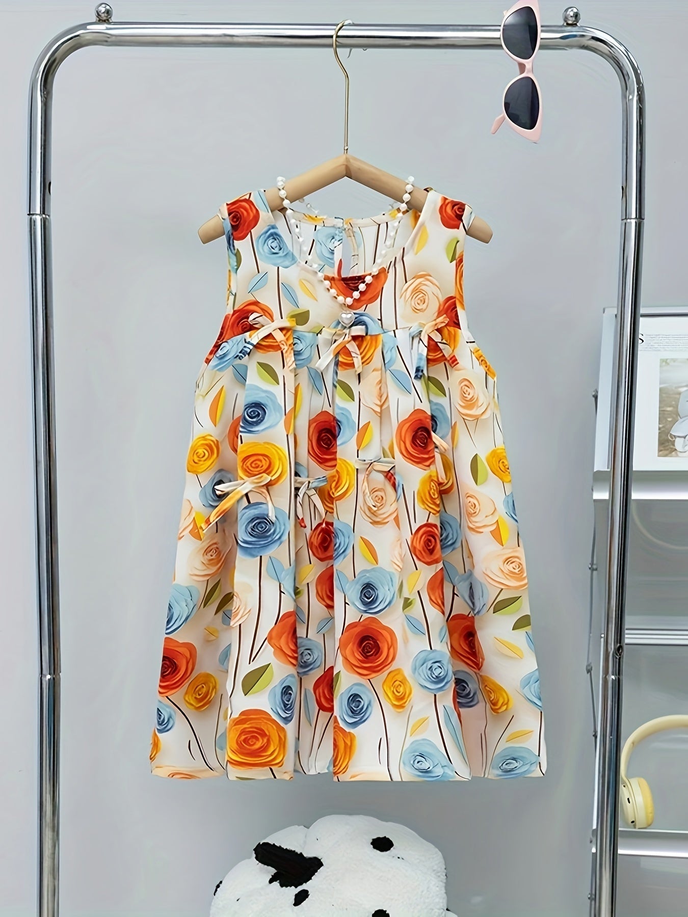 Girls Sleeveless Floral Dress & Hat for Summer Beach with Casual Holiday Vibes