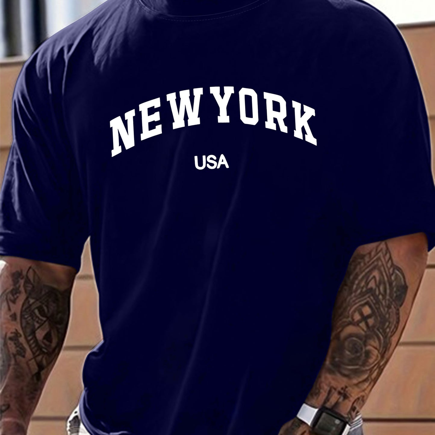 Men's plus size tee with New York print, casual street style.