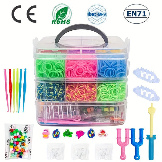 DIY crafting jewelry accessory making supplies set with 4500 pieces of rainbow rubber bands in 15 colors, perfect for making hair bands and jewelry.