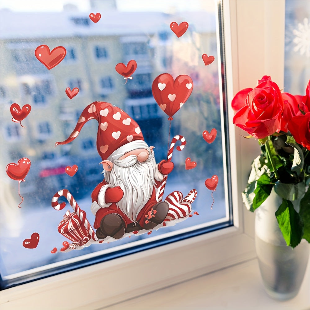 Valentine's Day Gnome and Heart Window Clings in Pink and Red - Self-Adhesive Decals for Home and Kitchen Decor, Ideal for Anniversaries, Weddings, and Valentine's Day - Farmhouse Truck, Holiday Wall Stickers and Decorations