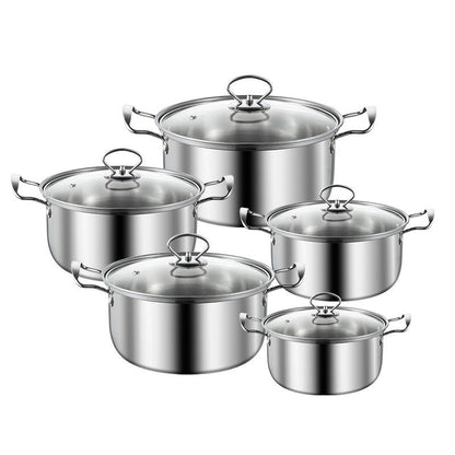 5-piece Stainless Steel Cookware Set featuring Glass Lids, Induction Ready, Suitable for Gas Stove & Dishwasher, Complete Cooking Essentials