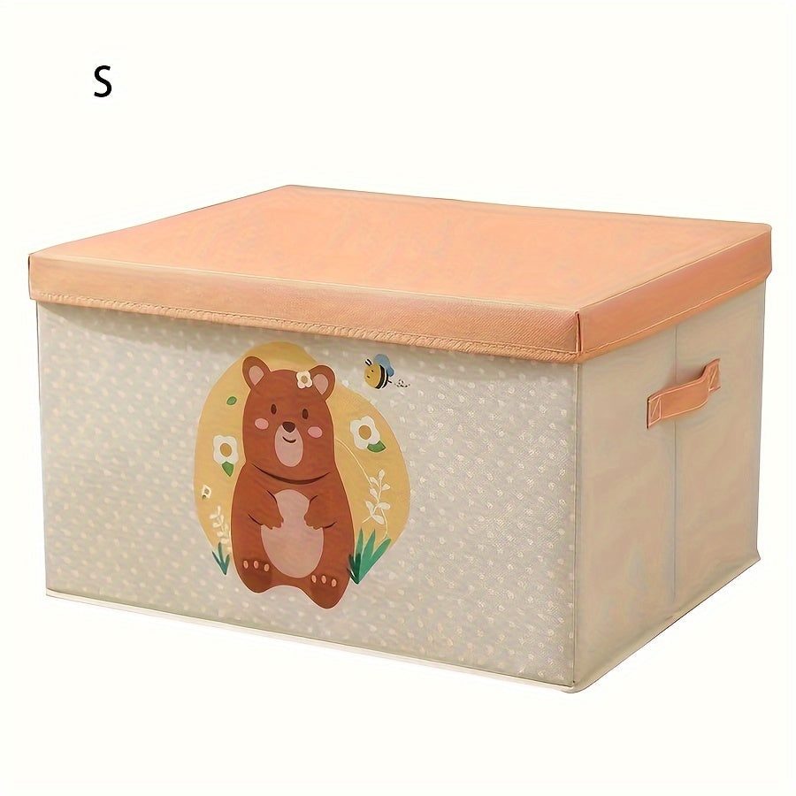 Large Capacity Fabric Storage Box with Lid featuring Cute Cartoon Bear & Dog Design - Dustproof Organizer for Clothes, Quilts - Perfect for Home Use, Under-Bed Storage, and Clothes Organization