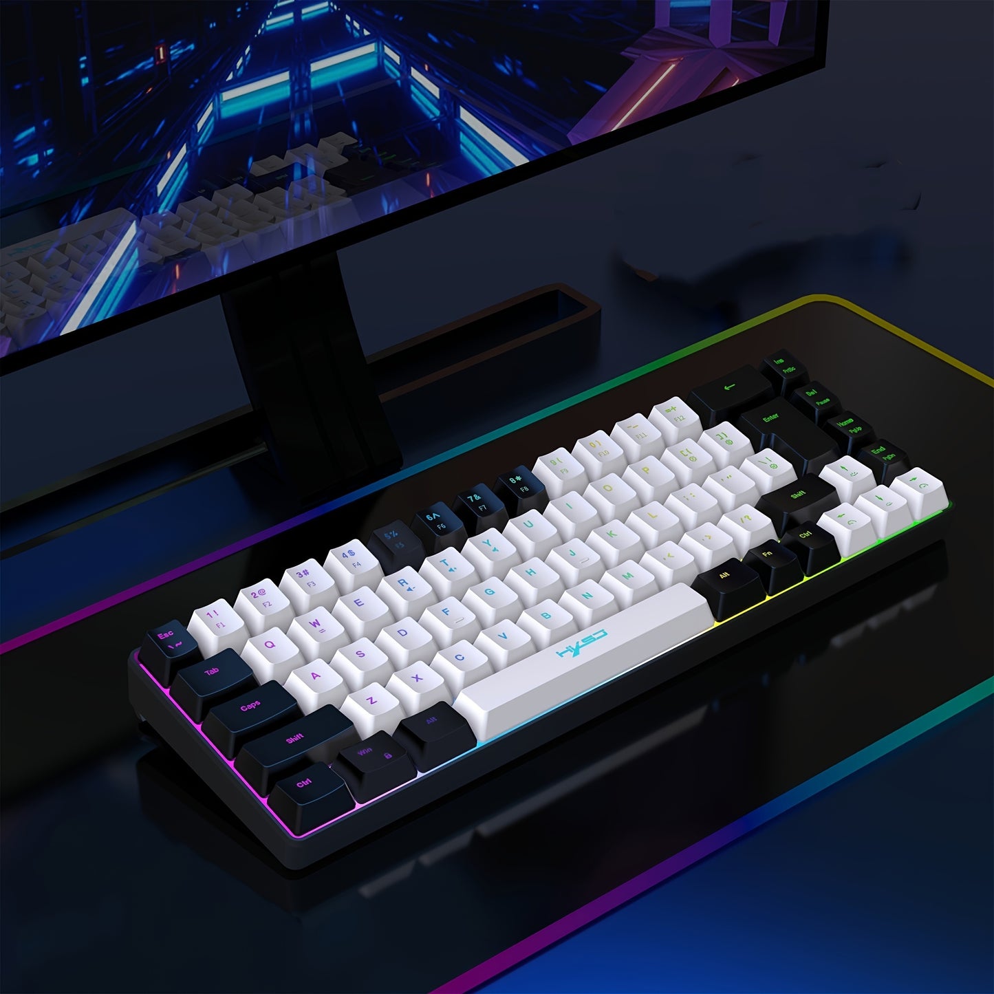 HXSJ Эргономичная 68-клавишная мини-проводная клавиатура с RGB подсветкой, оптическая мышь, игровой комплект для PS4, Xbox, ПК, ноутбука, Mac - материал ABS, батарея не требуется