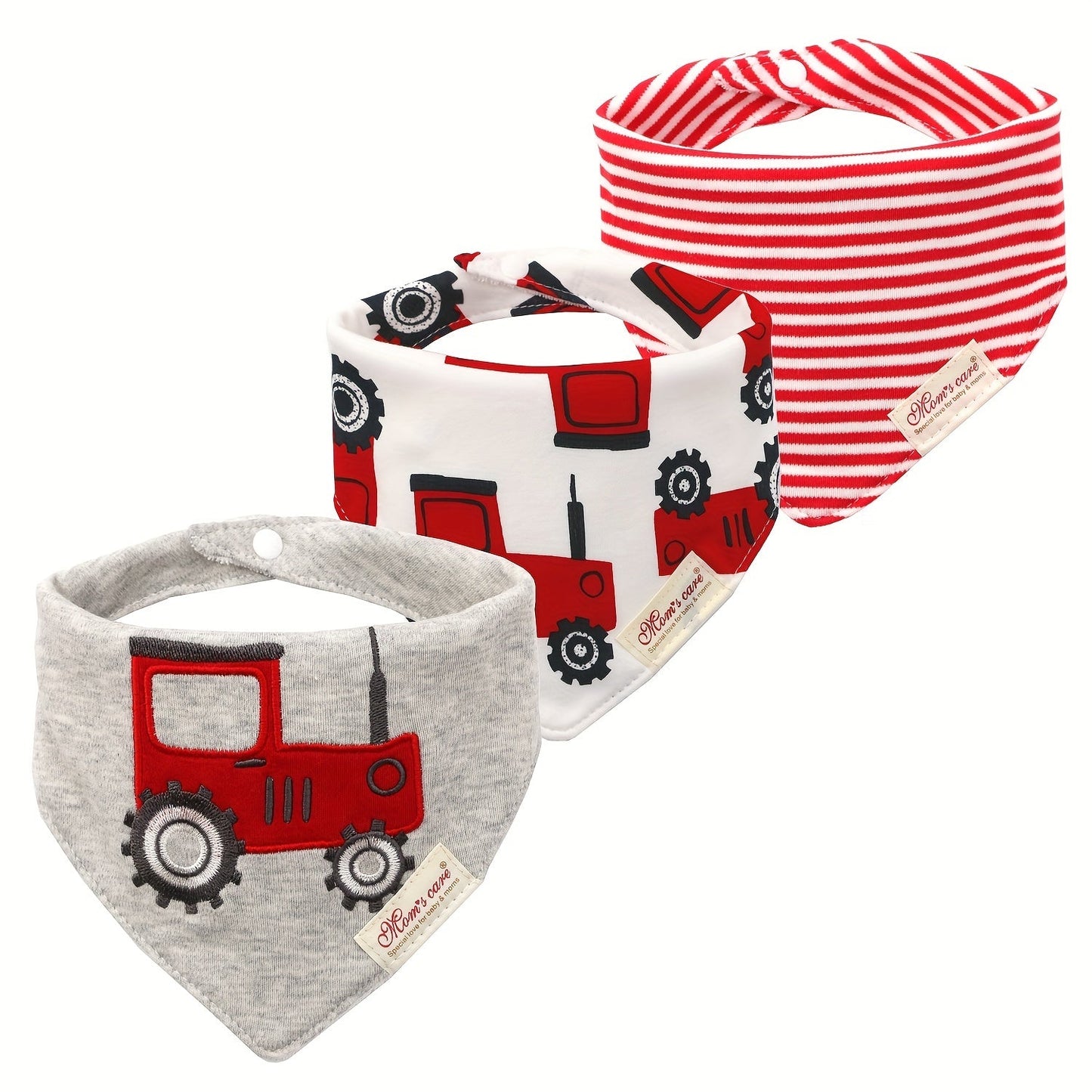 Baby Saliva Towel Set with 3 Pieces, includes Toddler Feeding Bib and Triangle Saliva Towel. Features Double Snap Adjustment Neck Bib for Baby Boys and Girls with Cartoon Embroidery.