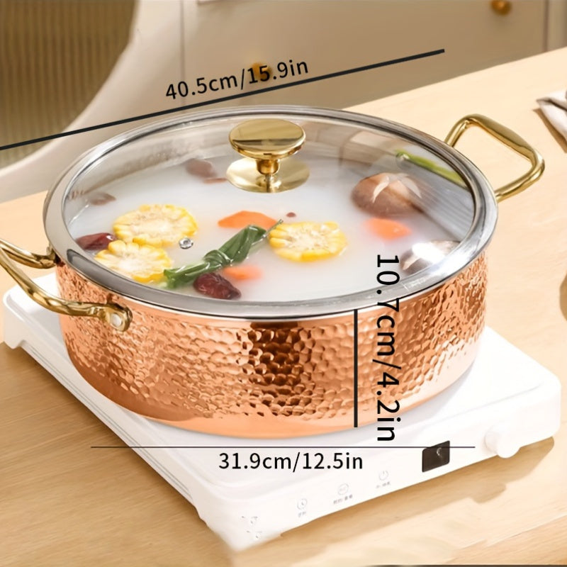 BAICHANG Stainless Steel Soup Pot with Lid - Durable Triple-Layer Construction, Elegant Design, Works on Induction & Gas Stoves, Ideal for Home and Professional Kitchens