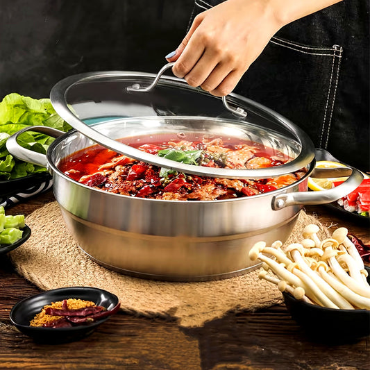 Durable and Thickened Premium Steamer Pot made of 304 Stainless Steel with Glass Lid for Easy Cooking and Serving.