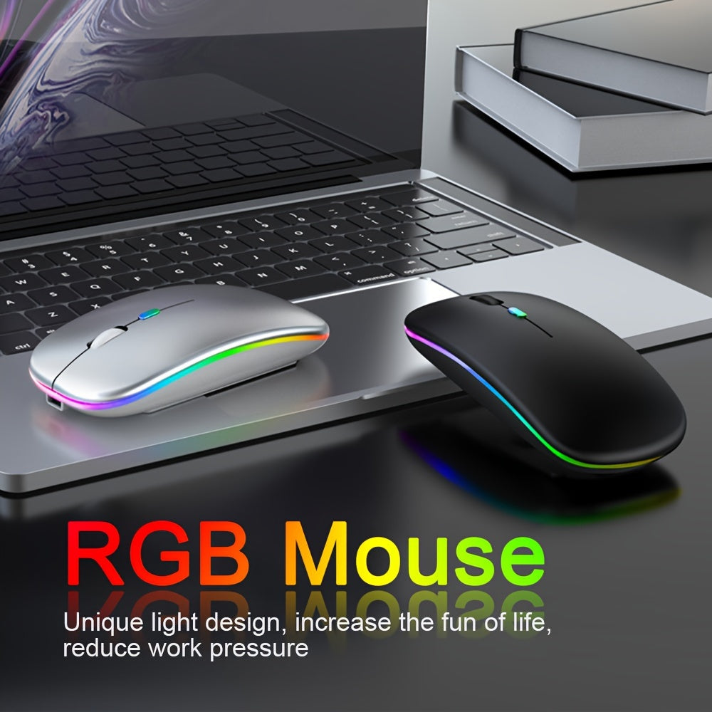 Wireless ergonomic mouse with RGB backlight, USB rechargeable, compatible with PC, laptop, and iPad. Features honeycomb design, 500mAh battery, and Windows 10 support. Great gift for gamers