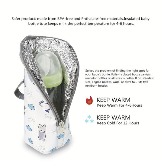 Insulated Bottle Bag with Zipper Closure and Aluminum Foil Lining - Perfect for Busy Parents On-the-Go! Features a Random Pattern Design and Thermal Satchel for Maximum Portability. Ideal for Keeping Milk Bottles Cool.