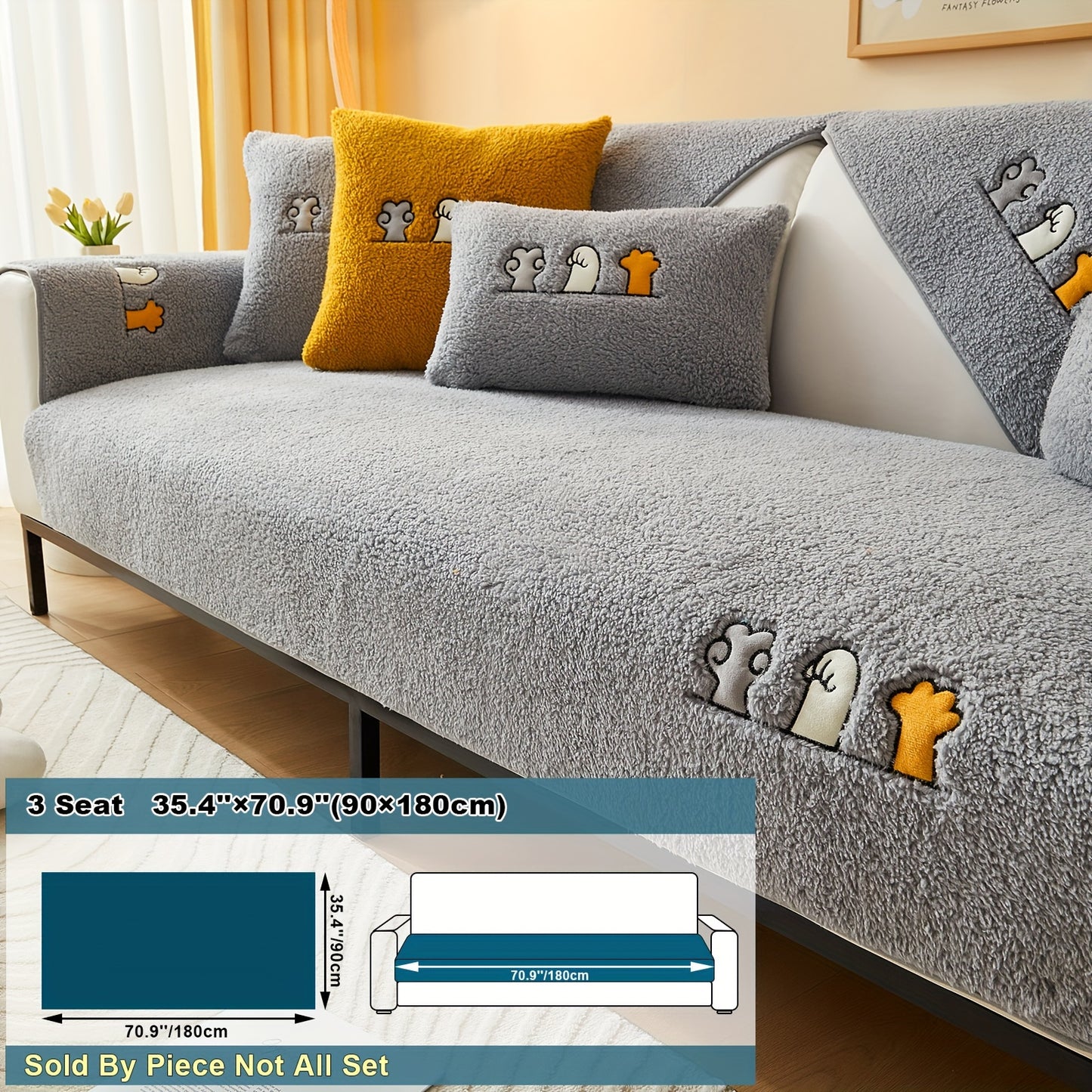 Plush Sherpa sofa slipcover protects furniture from pets, non-slip design for various rooms. Handrail backrest cover pillowcase sold separately.