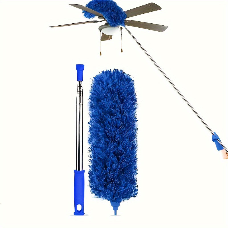 Extendable Duster with Telescopic Handle - This versatile cleaning tool features a bendable head and can be used on high ceilings, furniture, cars, and more. Made of reusable washable microfiber, it is perfect for use in living rooms, bedrooms