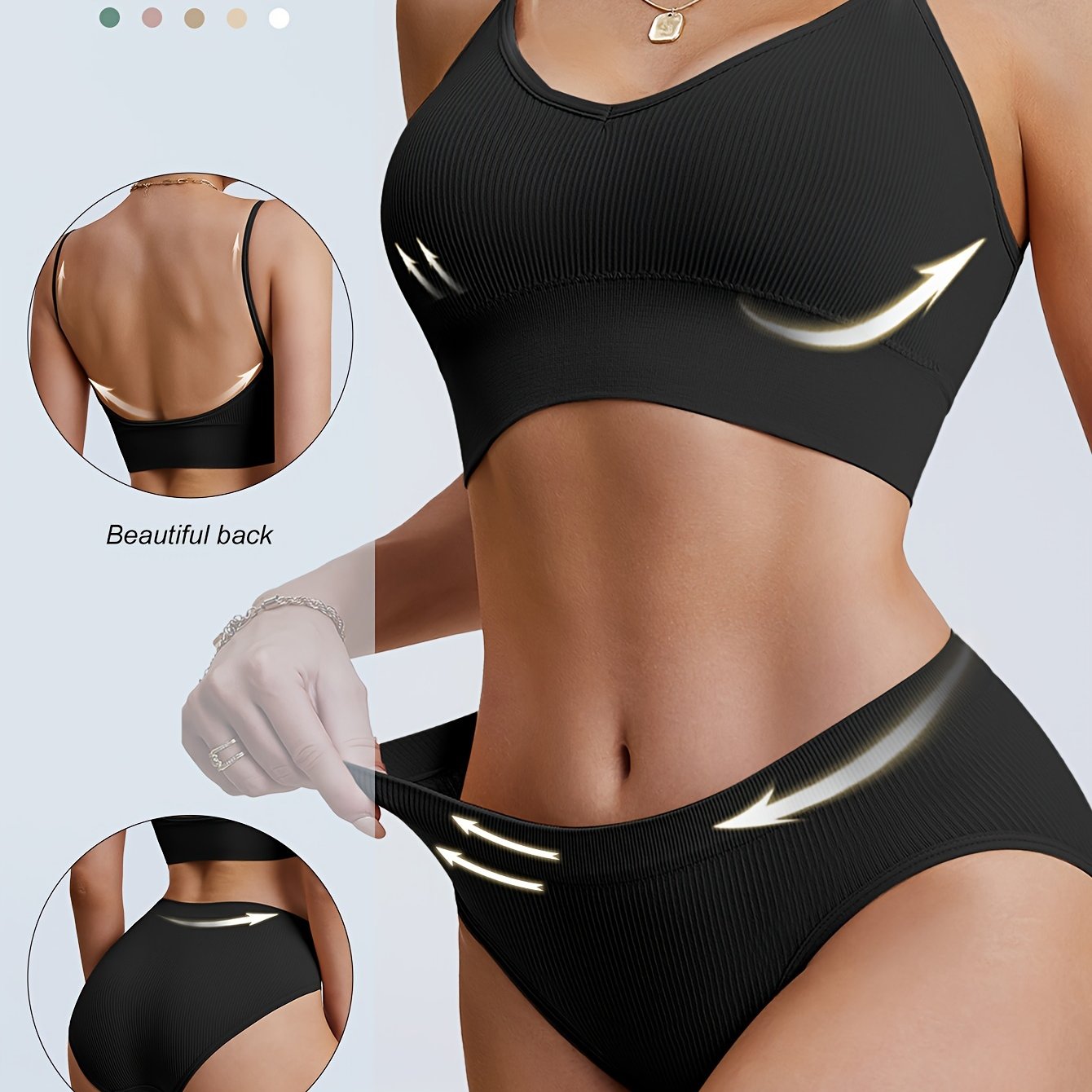 Seductive wireless cami bra and panty set for women.