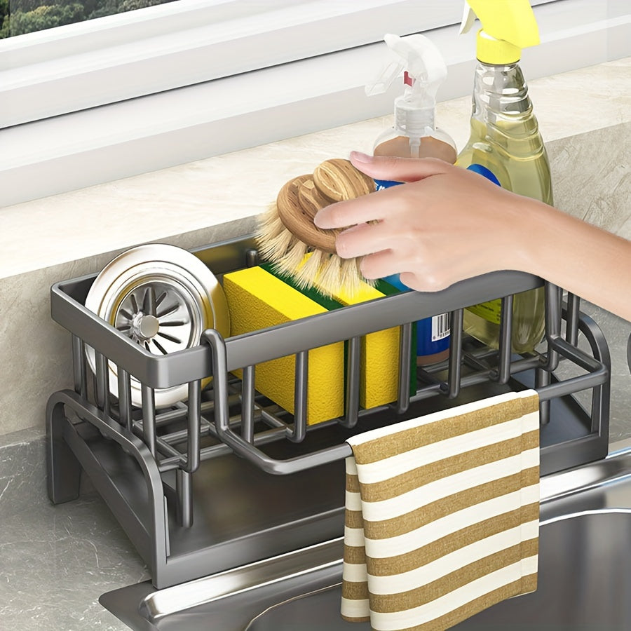 Kitchen Dish Cloth & Sponge Holder with Drain Tray - 1 Piece, Plastic Sink Caddy Organizer for Home Storage and Organization