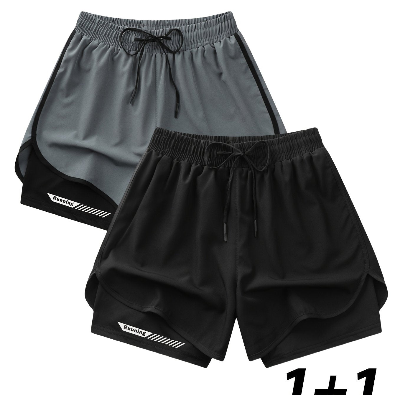 Men's casual shorts, 2-pack, fashionable, breathable, lightweight, polyester/elastane blend, slight stretch, woven, 120g/㎡ & 170g/㎡, regular fit.