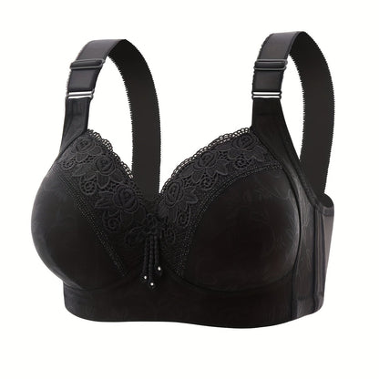 Stylish lace push-up bra with adjustable straps and floral detailing for all-day comfort and support.