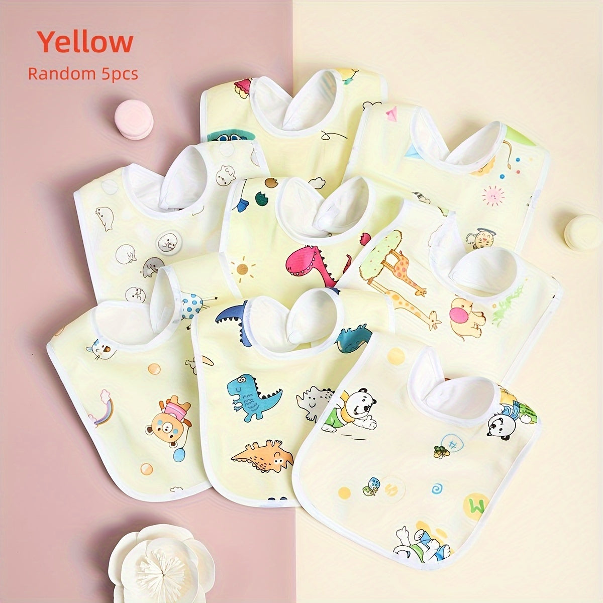 Set of 5 Crystal Velvet U-Shaped Waterproof Baby Bibs with Rice Pocket