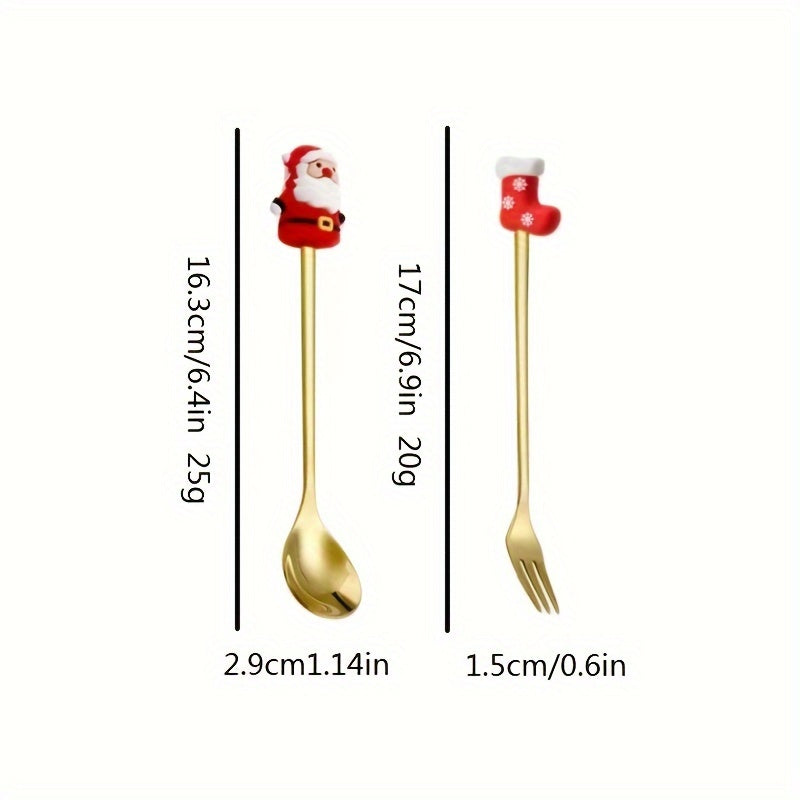 Set of 12 golden and silvery Christmas-themed coffee spoons, featuring cute doll designs. Made of stainless steel, this mixed set is perfect for use in restaurants during Christmas parties for serving desserts, coffee, milkshakes, jams, chocolates, and