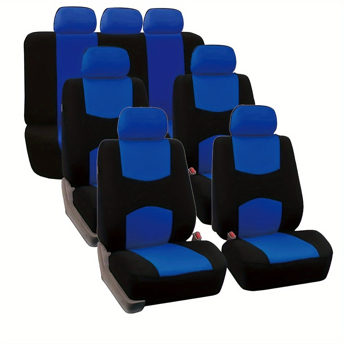 13-piece car seat covers set made of polyester fabric, universal fit for 7-seater vehicles, machine washable, all-season, no filler included.