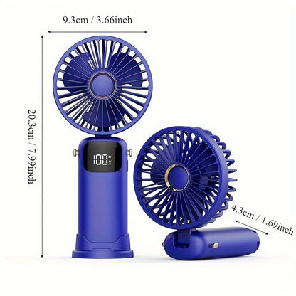 USB Rechargeable Portable Mini Fan with LED Battery Indicator - 6-Speed Handheld Design for Men & Women - Perfect for Office, Outdoor Adventures, Travel & Camping