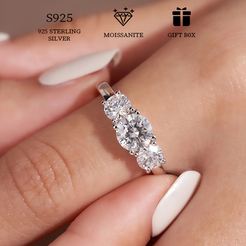 925 Sterling Silver Promise Ring featuring a 2ct Moissanite gemstone, perfect for engagements or weddings. This high-quality jewelry piece comes with a certificate of authenticity and is presented in a beautiful gift box.