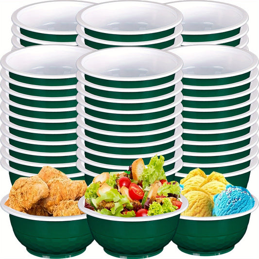 Get your hands on a 30-pack of vibrant green printed plastic bowls perfect for football season! These 13-ounce disposable snack bowls are ideal for serving up treats at large gatherings. Lightweight and versatile, these bowls are also great for salads