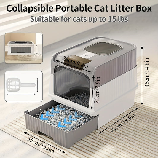 Large polypropylene cat litter box with odor-resistant design, leak-proof top entry, easy-clean drawer, dual-door, vent control, and lid for cats up to 6.8 KG