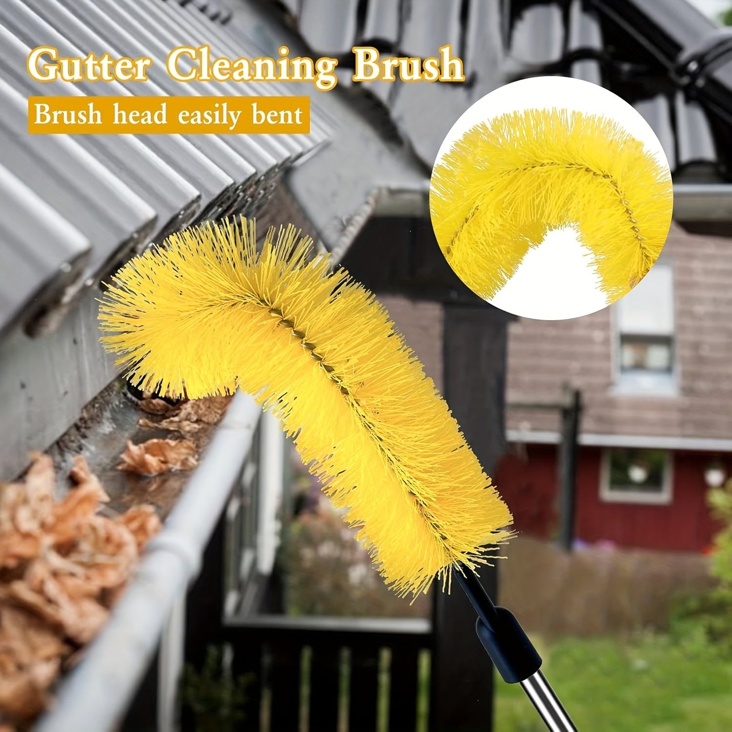 1 piece of a gutter cleaning tool measuring 4.57 meters in length. This long reach gutter brush roof tool is designed to easily remove leaves and debris from the roof. It is a must-have cleaning supply.