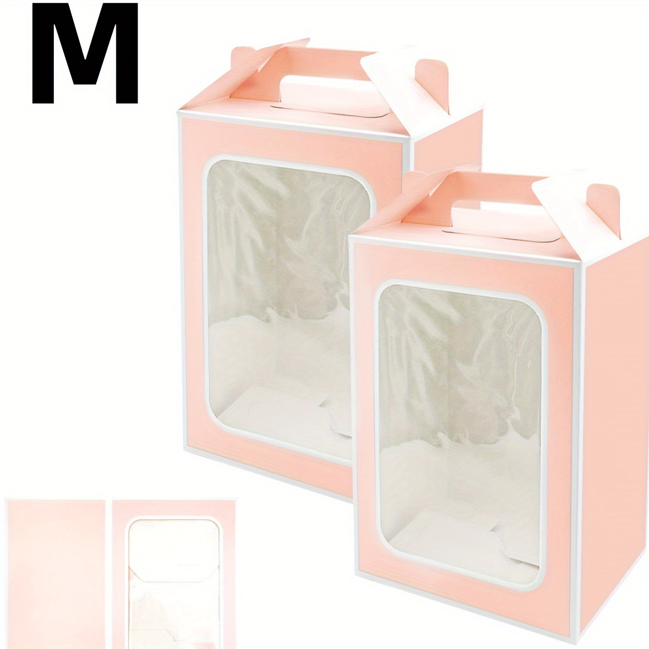 2 cake boxes with a clear window, perfect for displaying baked goods like cupcakes, chocolates, cookies, pies, and other pastries. Great for birthday party favors, wedding party gifts, or as a handy storage solution for baking tools and kitchen