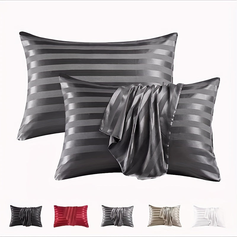 Gentle and Luxurious Striped Satin Pillowcase with Envelope Closure - Easy to Clean, Ideal for Bedroom and Guest Room Décor.