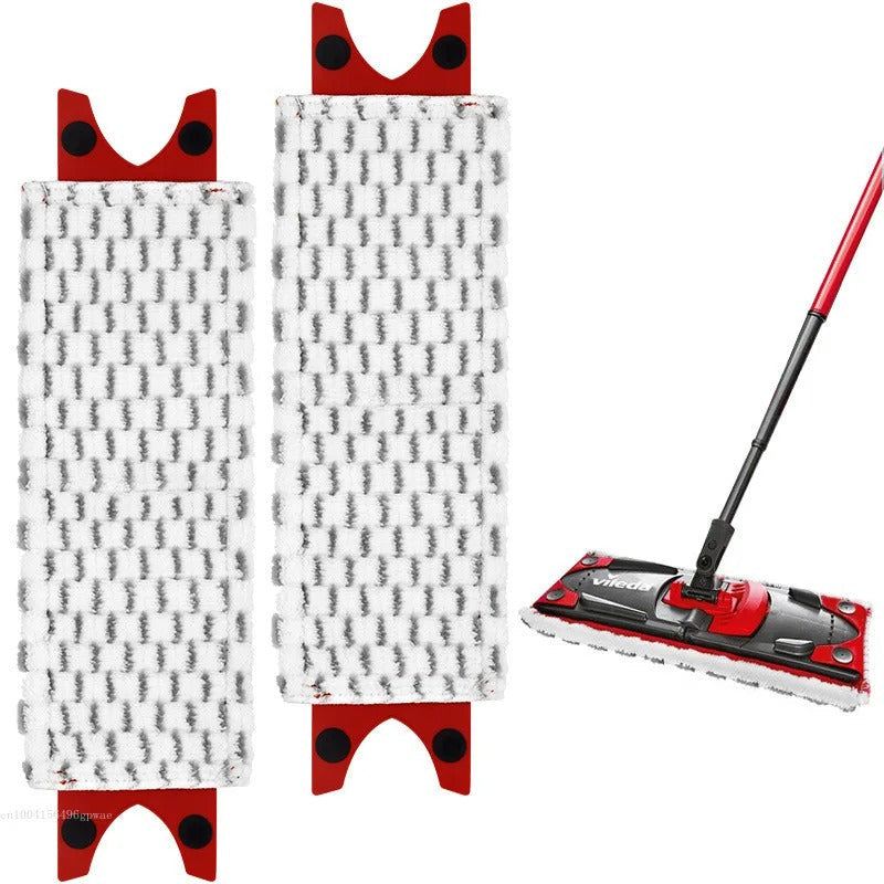 Two pieces of quick-dry microfiber mop pads that are reusable and washable. These pads are compatible with Vileda UltraMax and UltraMat.