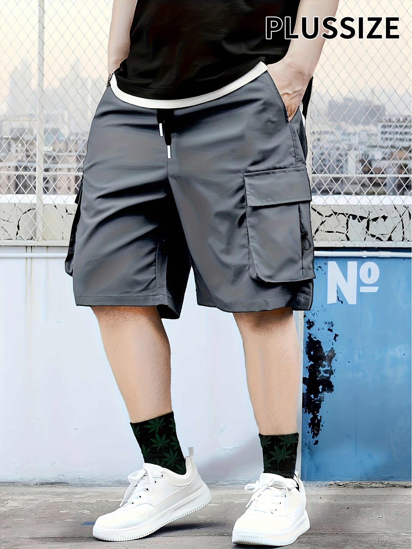 Versatile oversized cargo shorts for plus-size men, perfect for outdoor and street style wear.