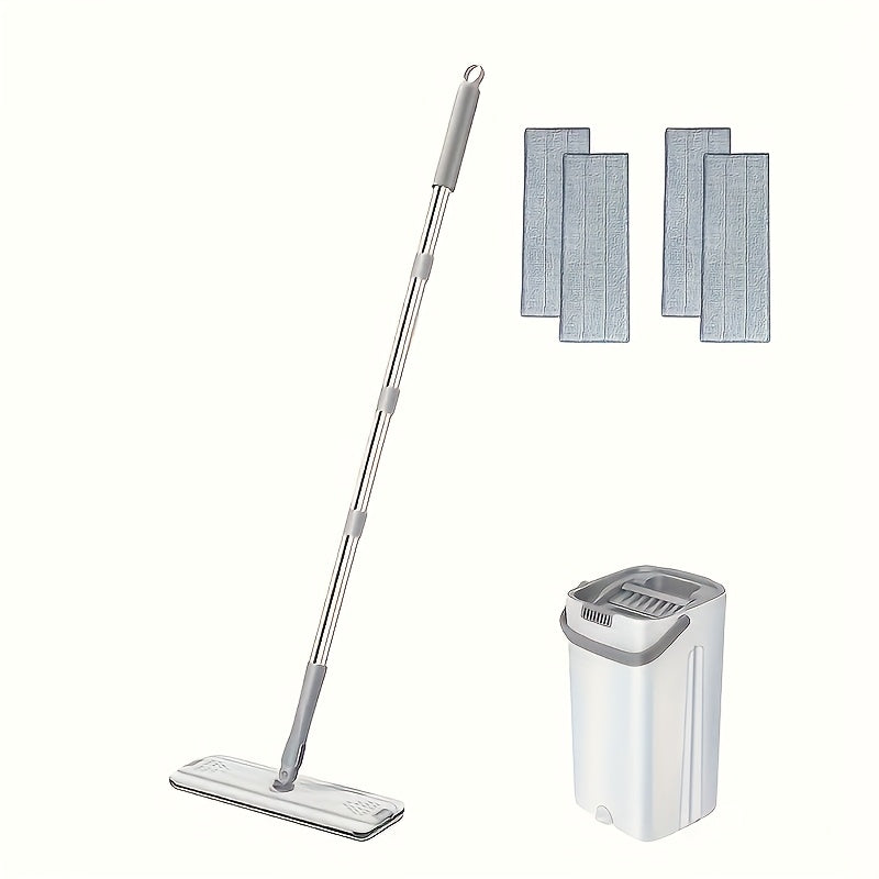 Multipurpose Mop and Bucket Set featuring Washable Microfiber Pads - Hands-Free Cleaning, Great for Tile, Marble, Wood Surfaces - Suitable for Kitchen, Bathroom, Living Room, Ideal for Christmas Presents, Dual-Function Wet and Dry Cleaning Tools