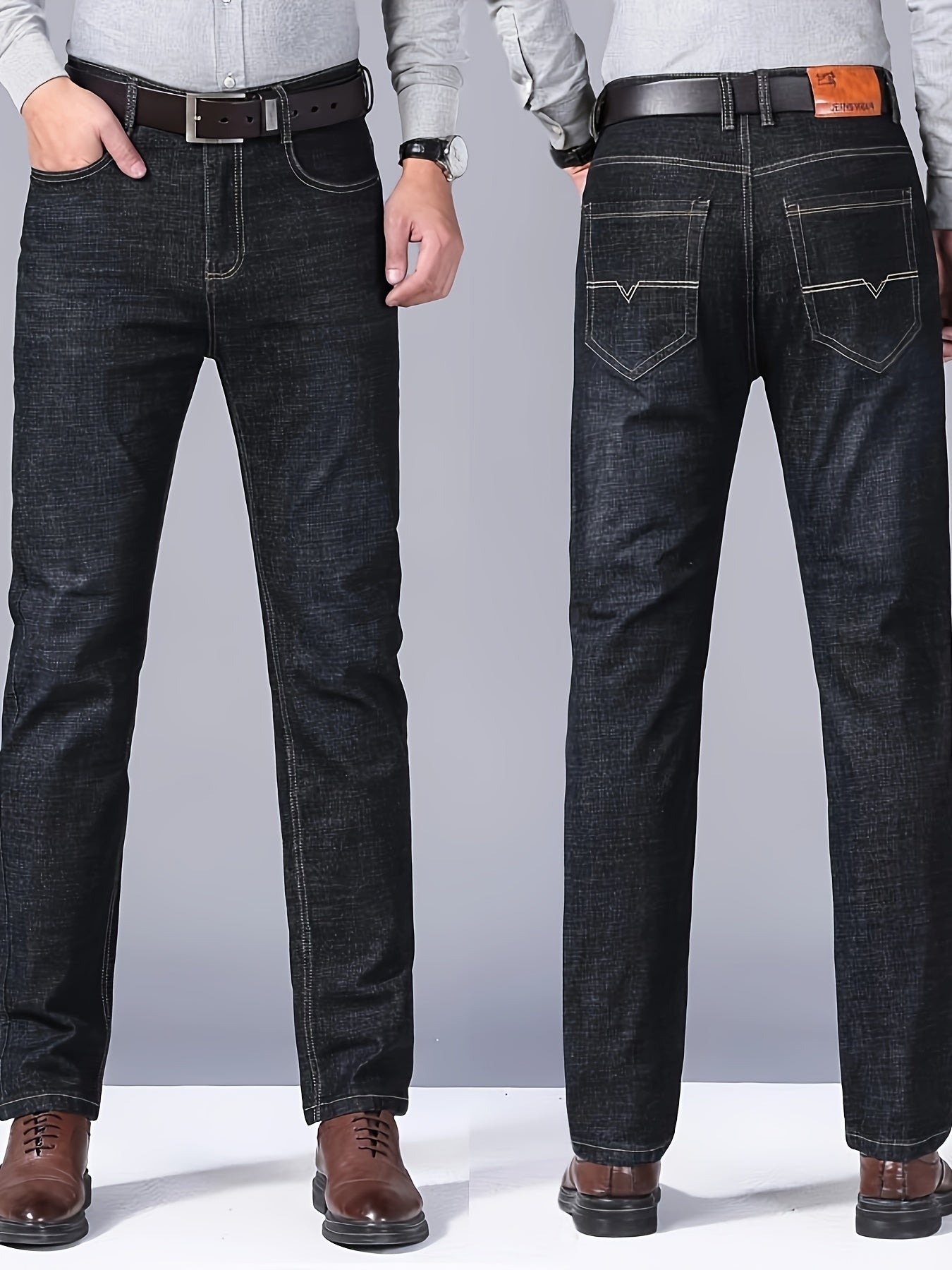 Men's denim pants with pockets, perfect for outdoor activities.